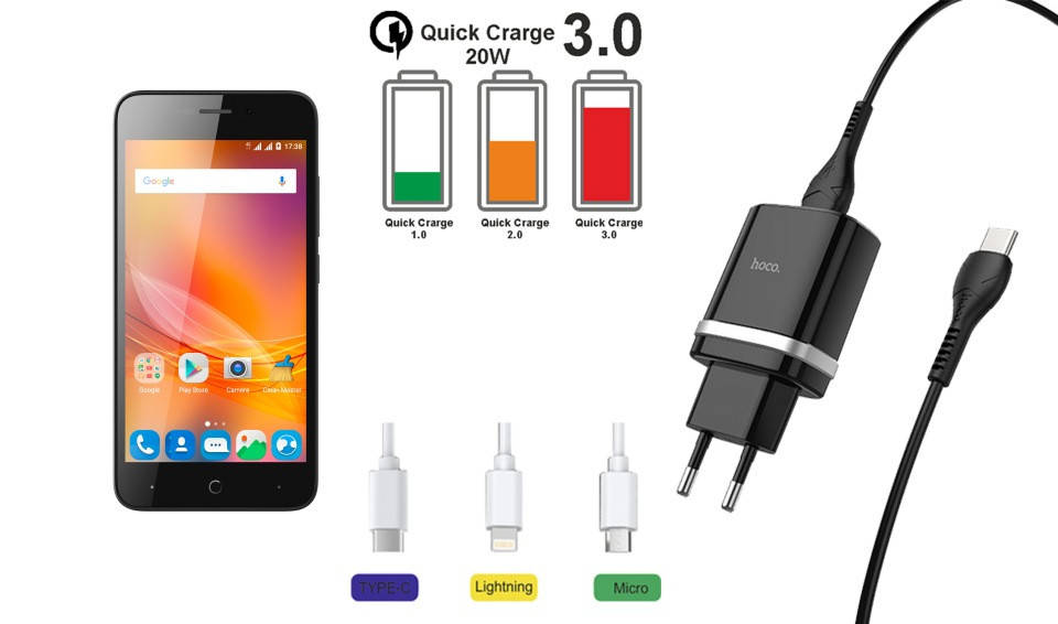 

Сетевое зарядное устройство ZTE Blade A601, Мощность 18W., Черный