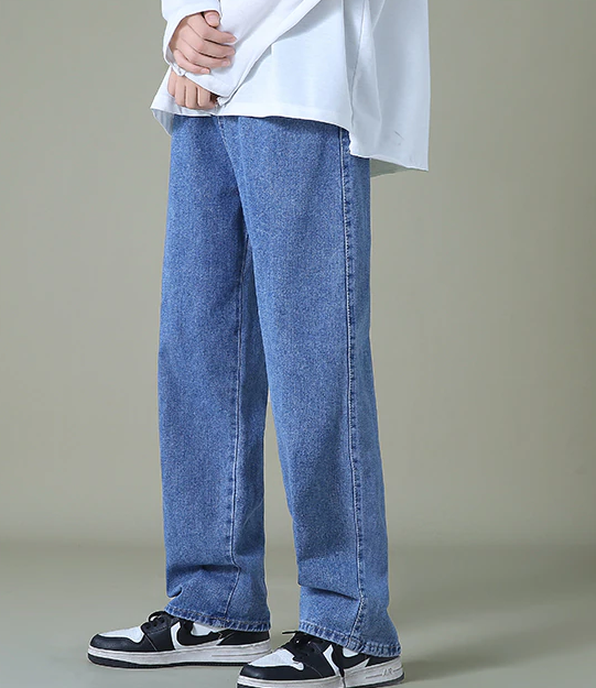 

Джинсы мужские широкие прямые из котона молодежные плотные мужские джинсы трубы синие