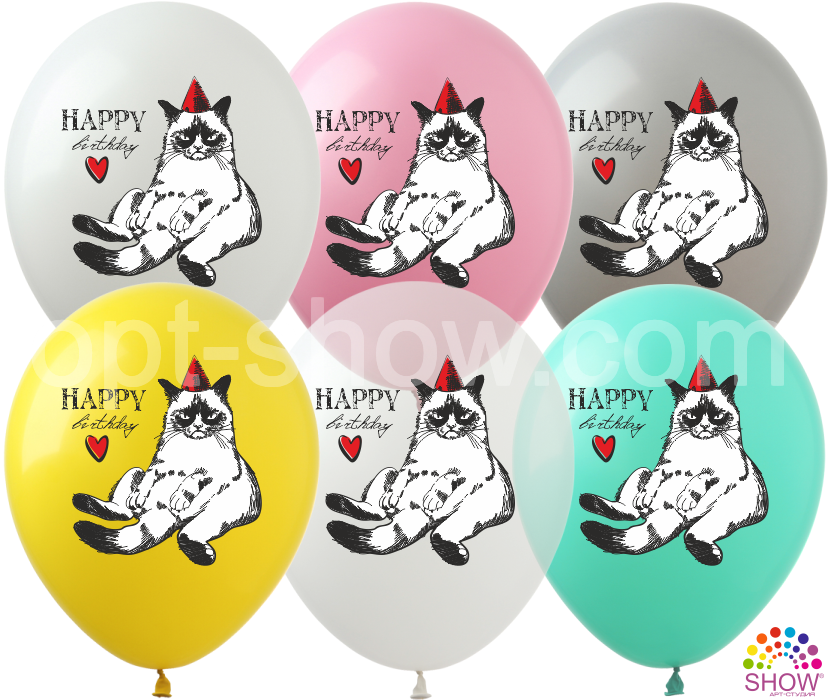 

Воздушные шарики Happy Birthday "Котэ" 12" (30 см) ТМ Show, Разные цвета