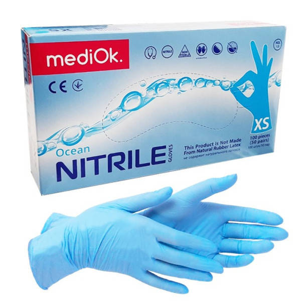 

Нитриловые перчатки MediOk XS голубые, Голубой