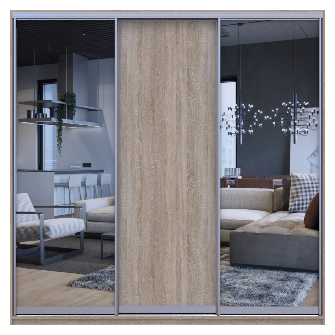 Шафа купе Doros Сіті Лайт Дуб сонома 1 ДСП / 2 дзеркала 225х60х225 (42002136) 5