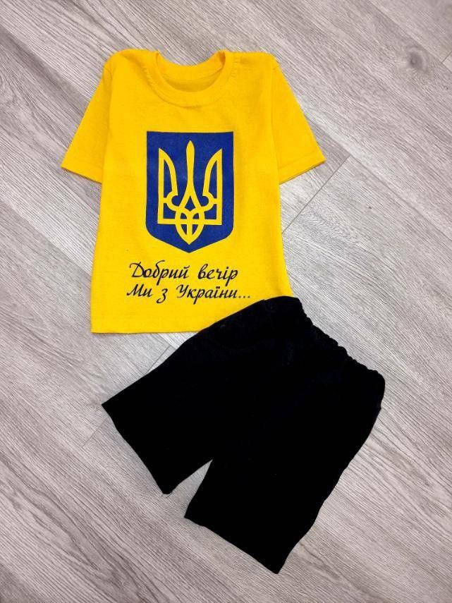 

Детский набор комплект костюм на лето для мальчика патриотический украина 98-104 104-110 футболка и шорты хб 116-122