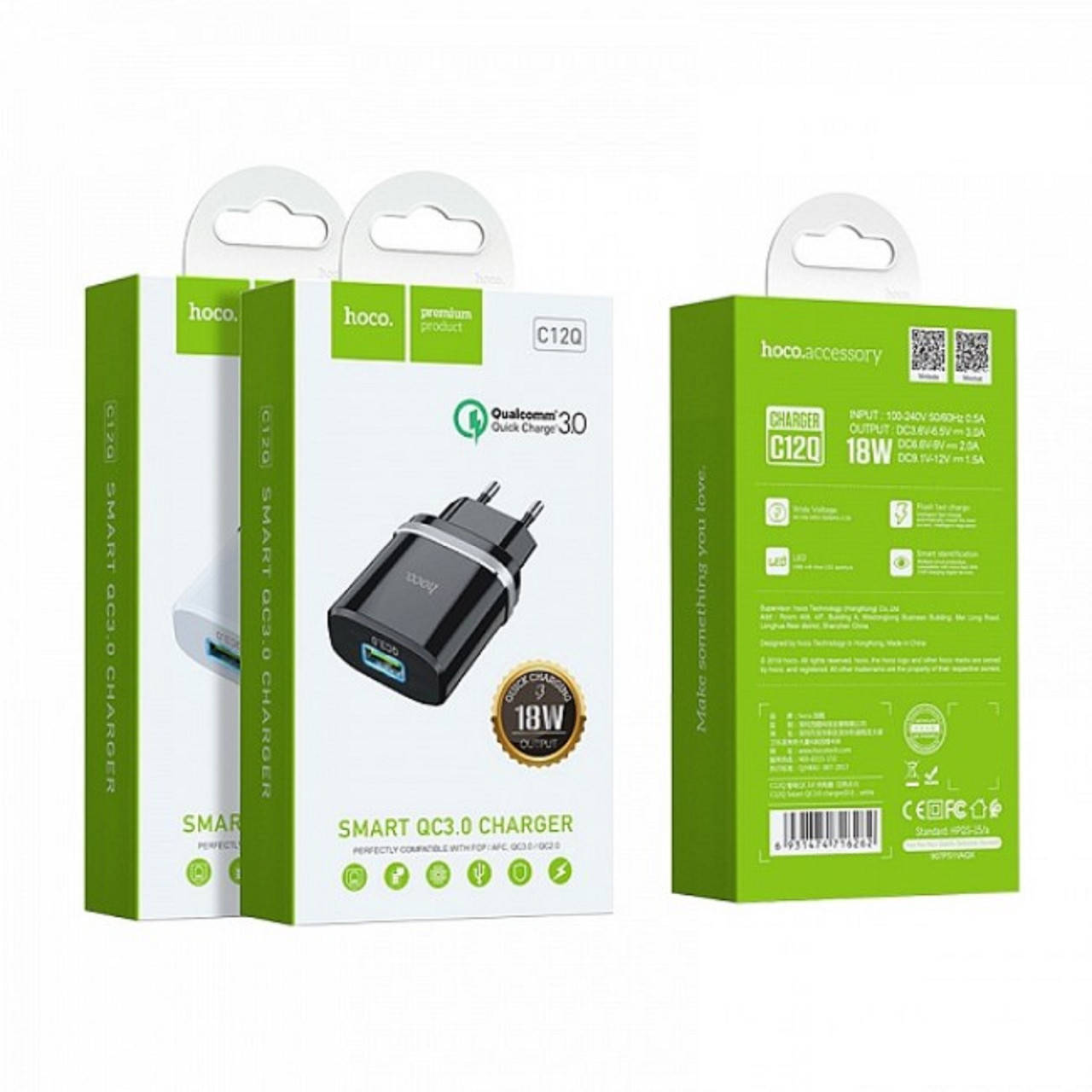 

Быстрое зарядное устройство зарядка Hoco C12Q Smart Quick Charge 3.0 3А 18 Вт цвет Черный Гарантия!