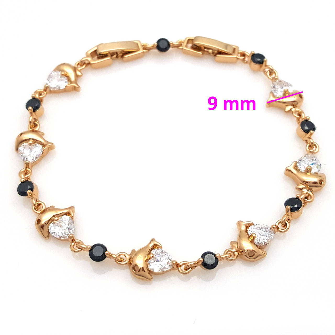 

Браслет Дельфины, с черно-белым цирконием, p. 17, р. 19,5, медицинское золото, 18К