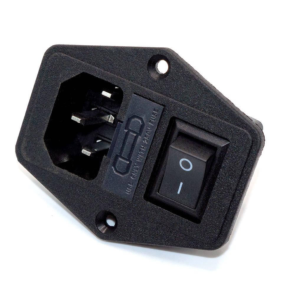 

Разъём питания AC, штекер сетевой C14 (AC08) с гнездом предохранителя и кнопкой, 3pin, монтажный