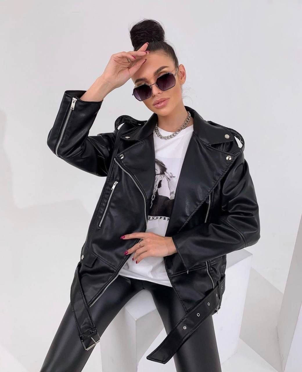 

Женская стильная куртка-косуха, модель oversize, Бежевый