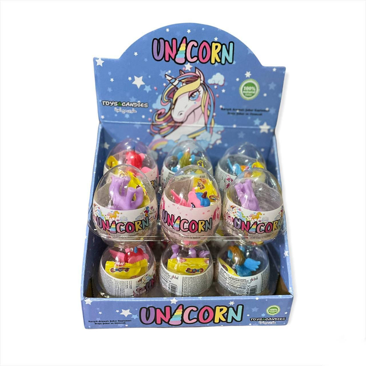 

Игрушка с драже в пластиковом яйце Aras Unicorn Единорог 12 шт