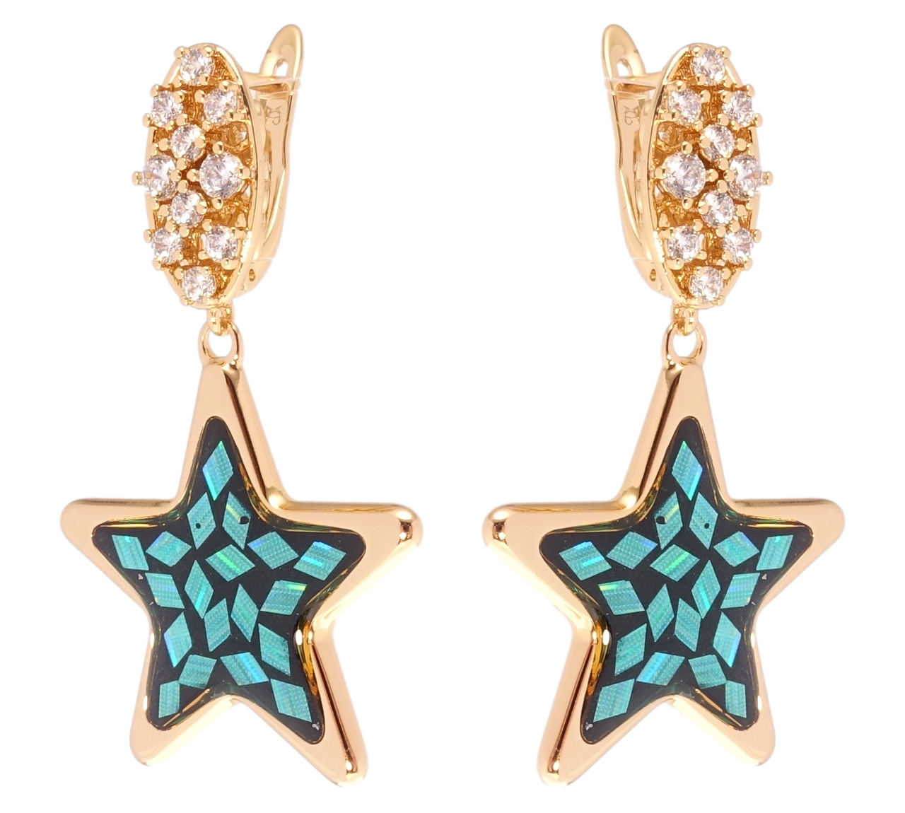 

Серьги Xuping Позолота 18K подвески английский замок "Звезды с эмалью и цирконием"