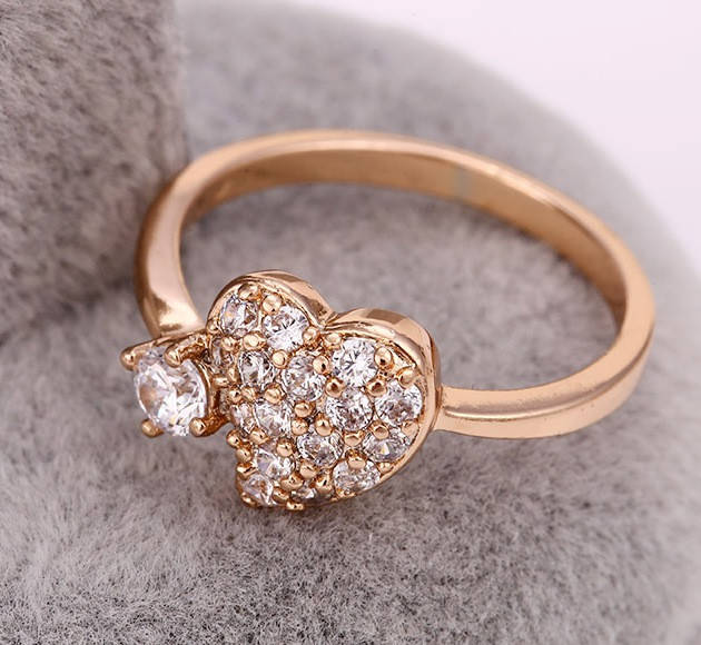

Кольцо Сердце с цирконием, позолота, р.16,5, р.17,5, р.18, Xuping, 18К