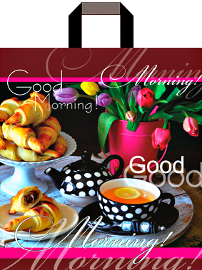 

Пакет с ручками петля "Доброе утро" (38х43+3)80мкм 25шт/упаковка, Разные цвета