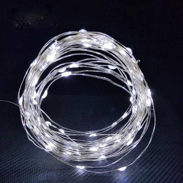 

Гирлянда Роса на батарейках, 10 метров 100 Led, цвет холодный белый