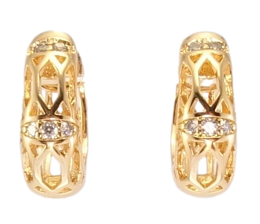 

Серьги Xuping Позолота 18K колечки "Резной орнамент с вставками циркония"
