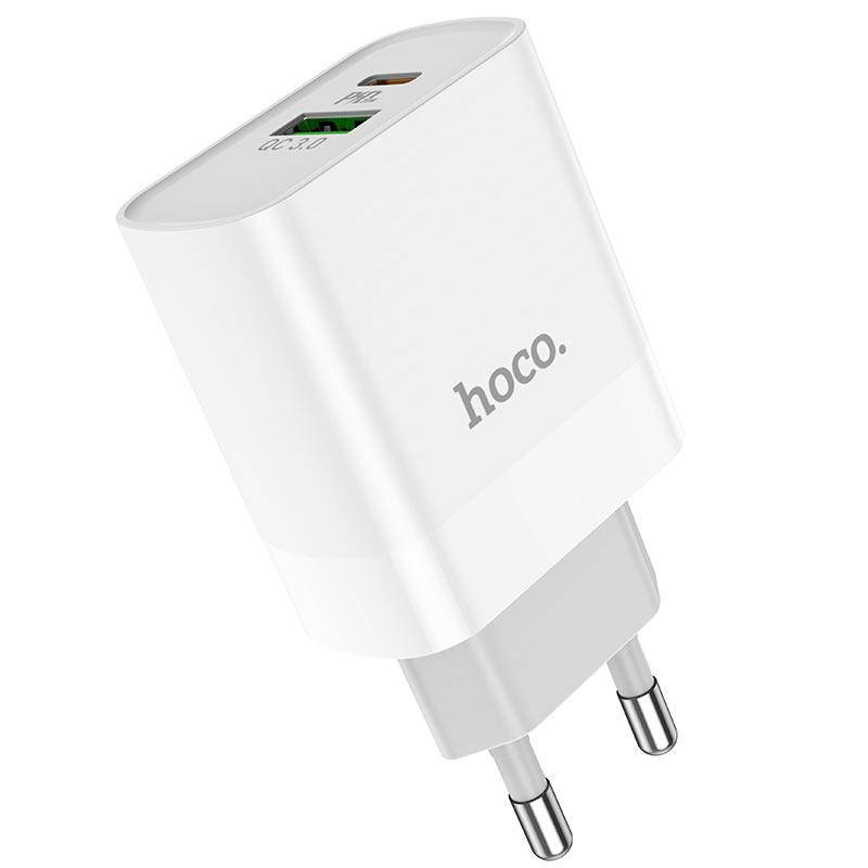 

Сетевое зарядное устройство Hoco Hoco C80A Rapido PD20W+QC3.0 charger (EU) White, Белый