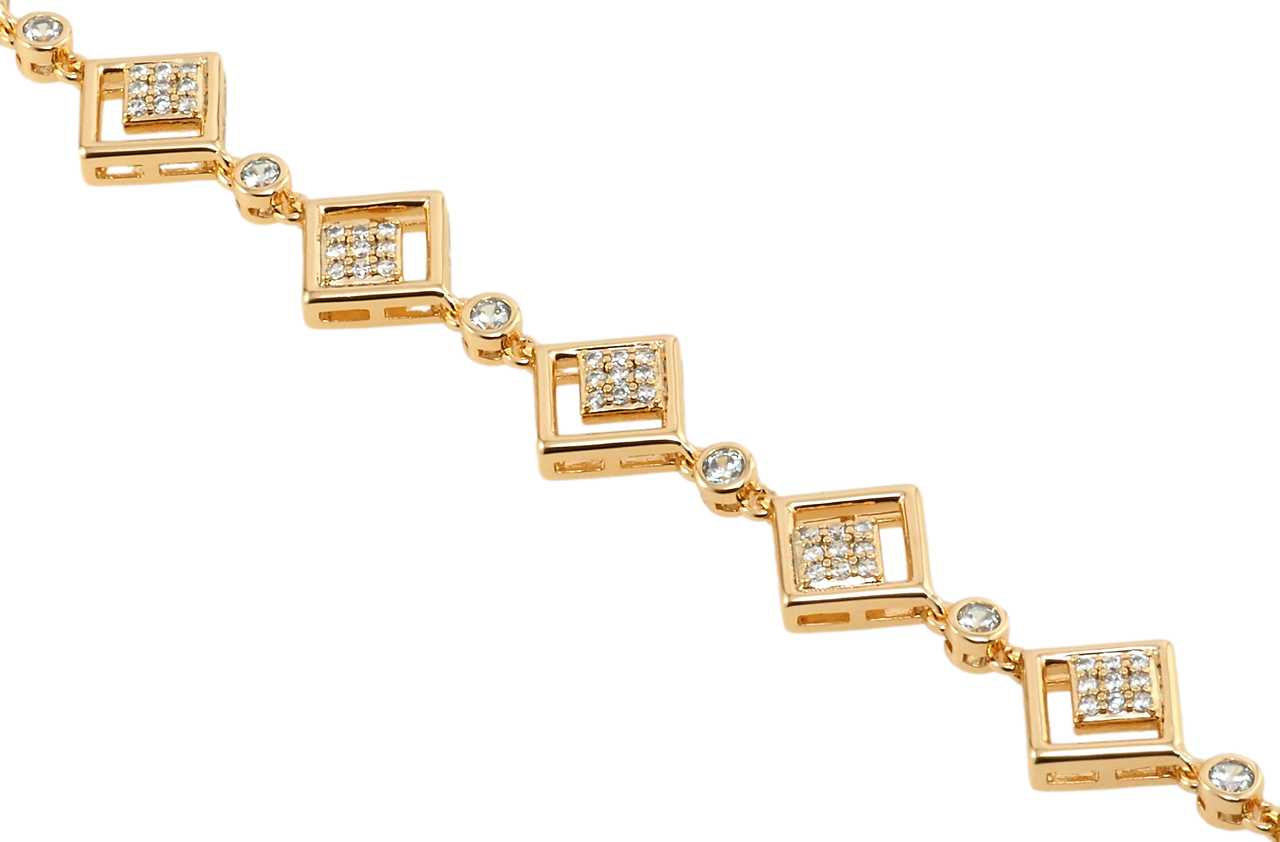 

Браслет Xuping Позолота 18K "Ромбы с цирконием" длина с доп.замком 18,19.5см х 3-12мм