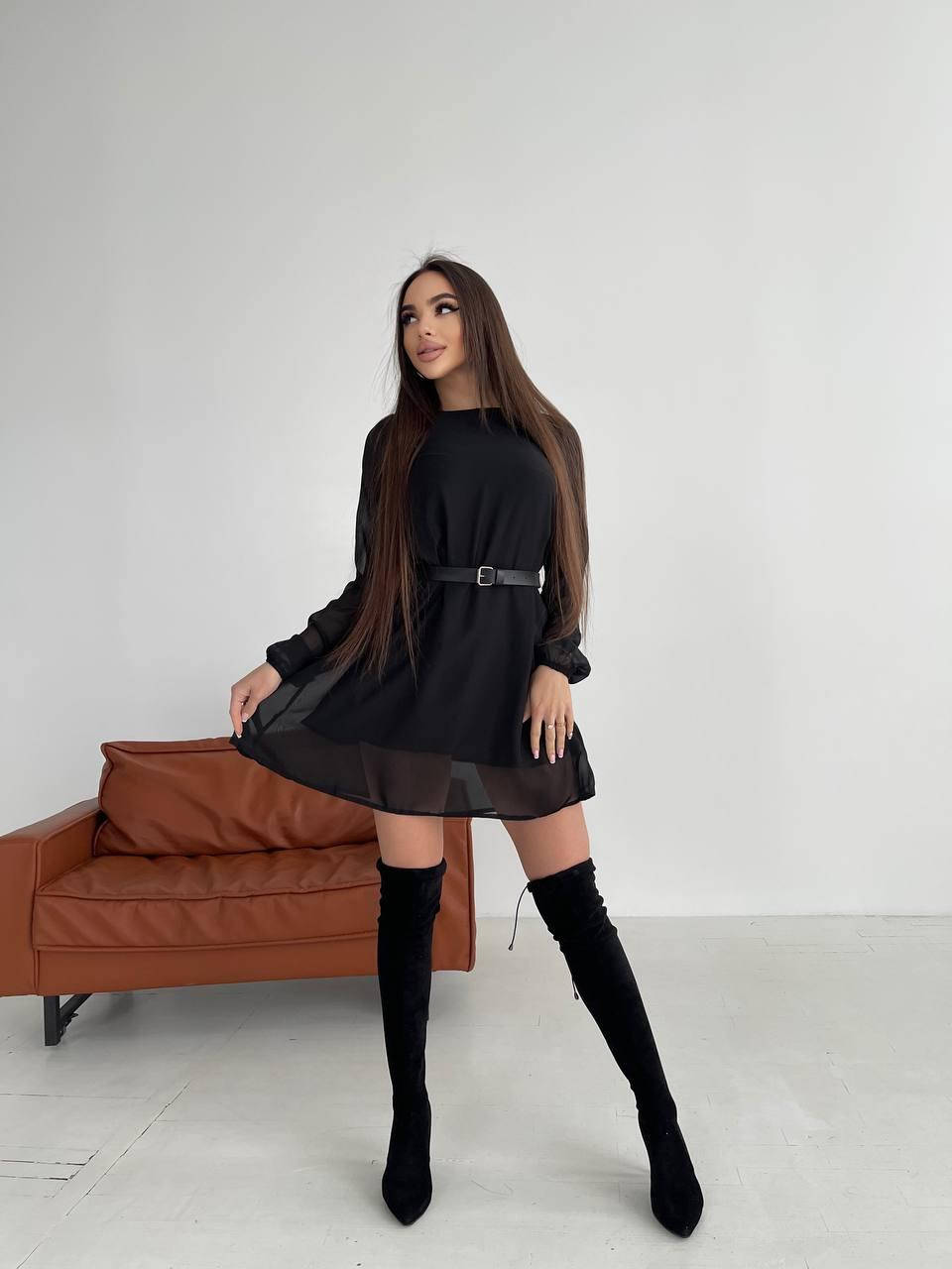 

Женское шифоновое платье с поясом 48