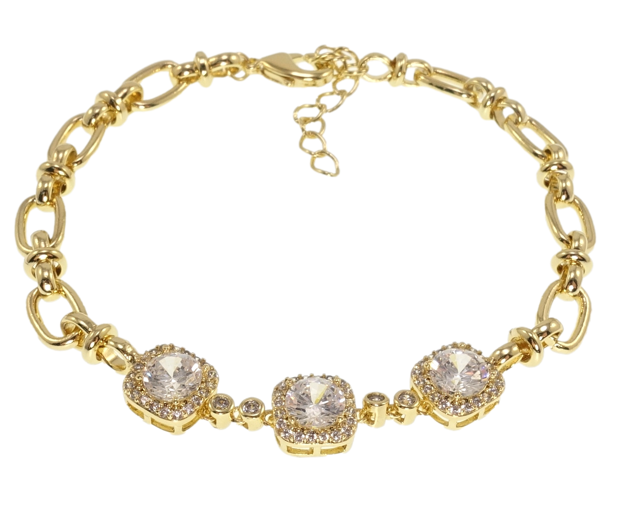 

Браслет Xuping QQMM Позолота 14K "Три кристалла" длина с доп.цепочкой 16-18,5см х 3-5мм