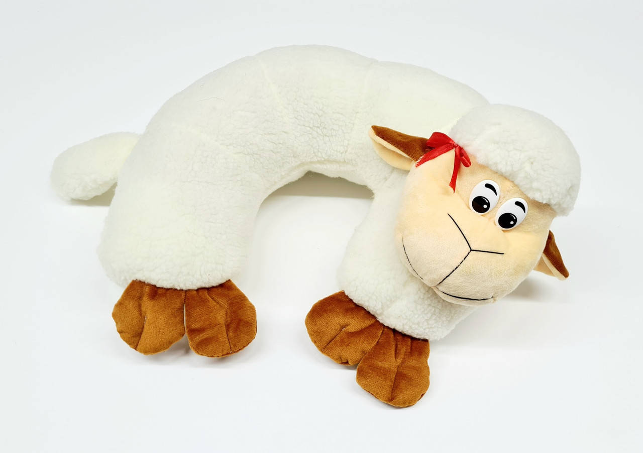 

Игрушка-подушка рогалик из овчины "Овечка", Белый с коричневым