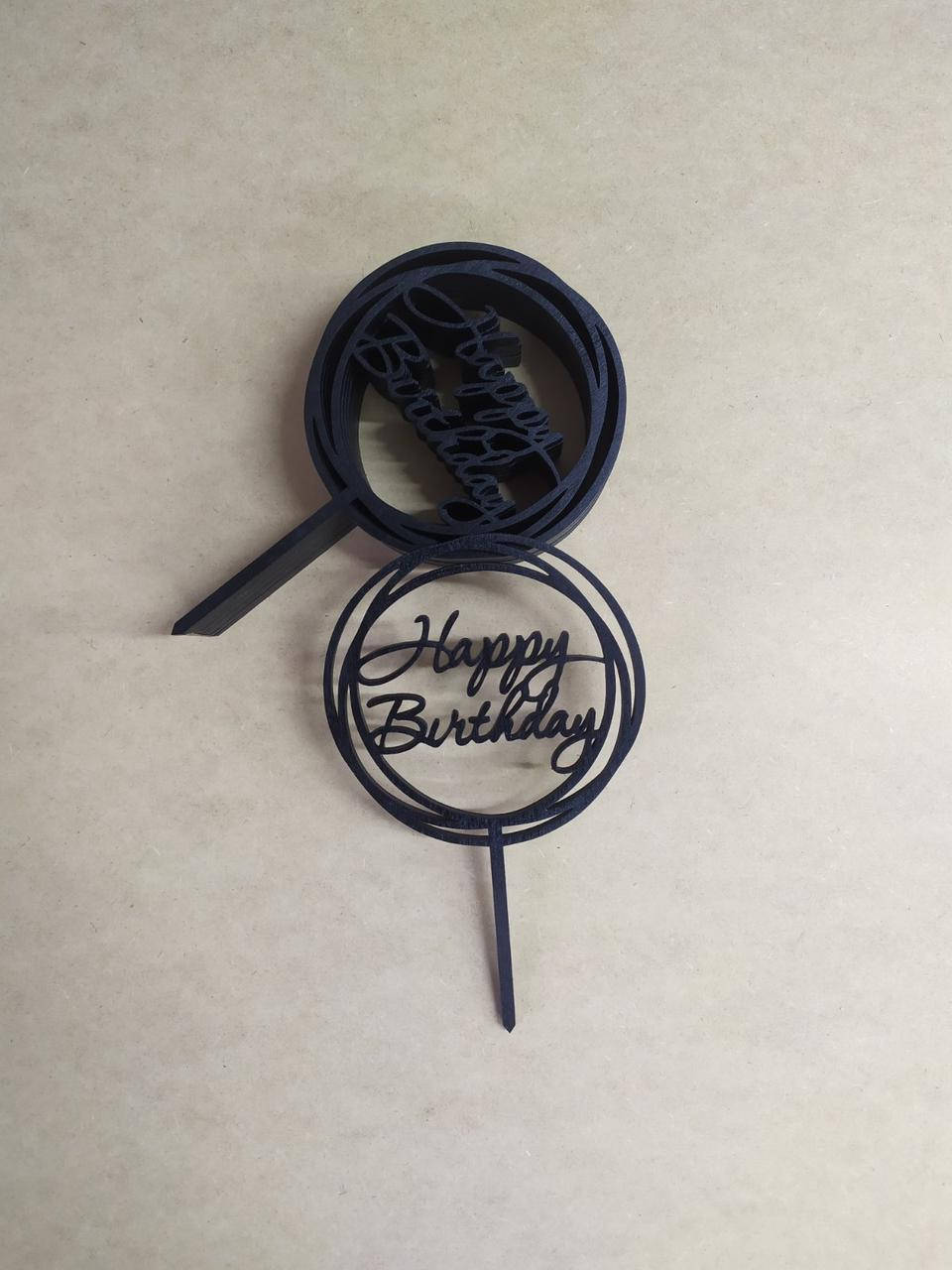 

Топпер из дерева "Happy Birthday" круглый черный