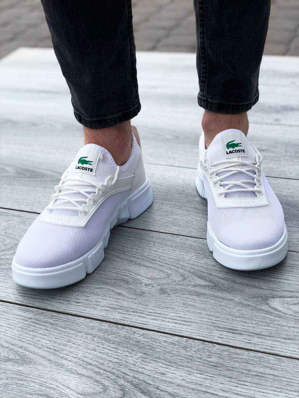 

Летние мужские кеды в сетку Lacoste белые, Белый