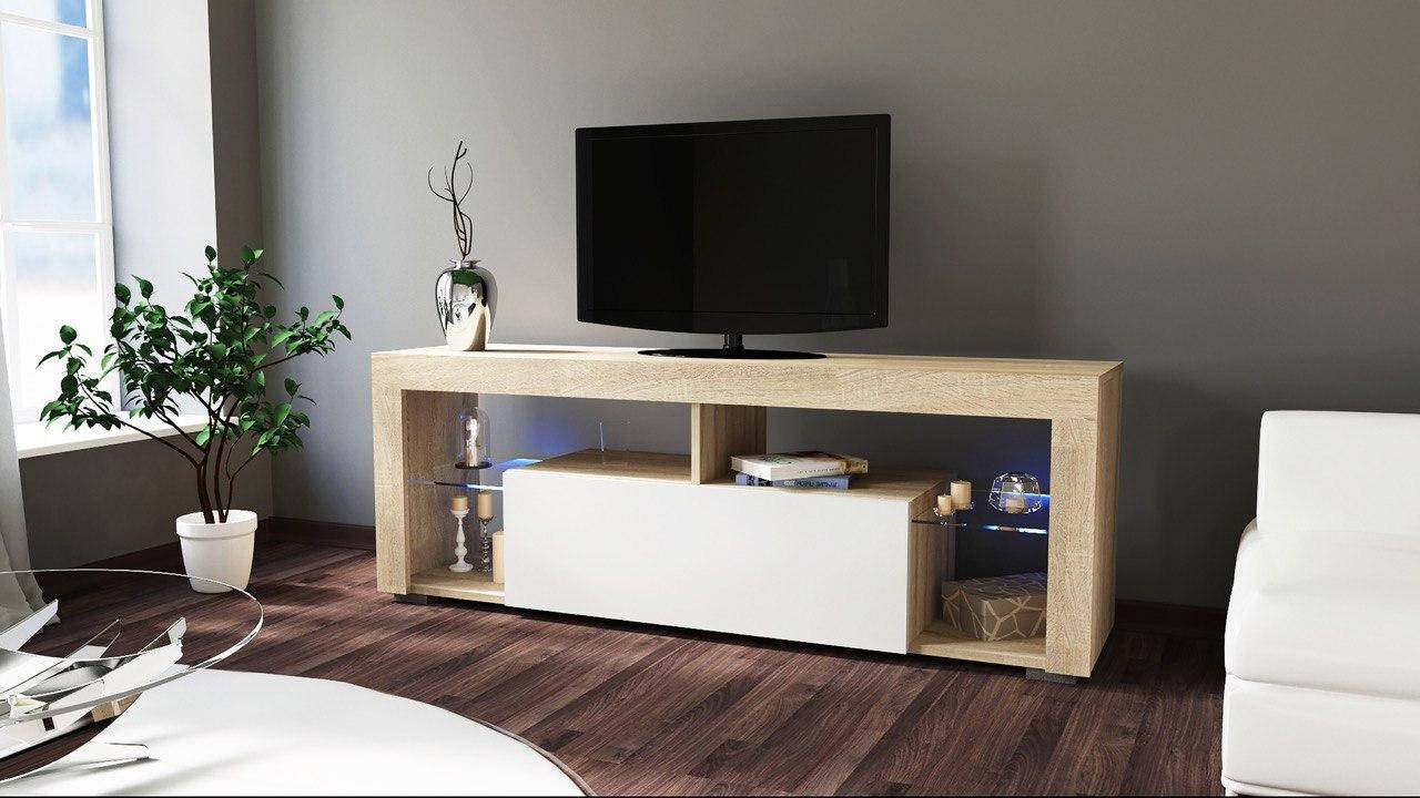 

Тумба ТВ Hugo 140 см Телевизор, в гостинною, спальню под tv Дуб Сонома - Белый Глянец