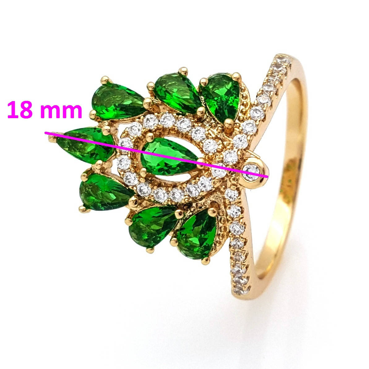 

Кольцо Корона, с зеленым цирконием, p. 18, p. 19, р. 19,5, позолота Xuping, 18К