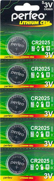 

Батарейка литиевая Perfeo CR2025 5pcs BLISTER