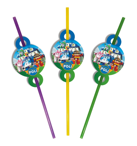 

Коктейльные трубочки с гофрой " Робокар Поли ", 8 шт, Разные цвета