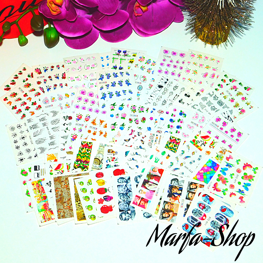 

Набор стикеров для ногтей 10 шт, набор из случайных стикеров/наклеек для ногтей, водные наклейки комплект MS1, Золотистый