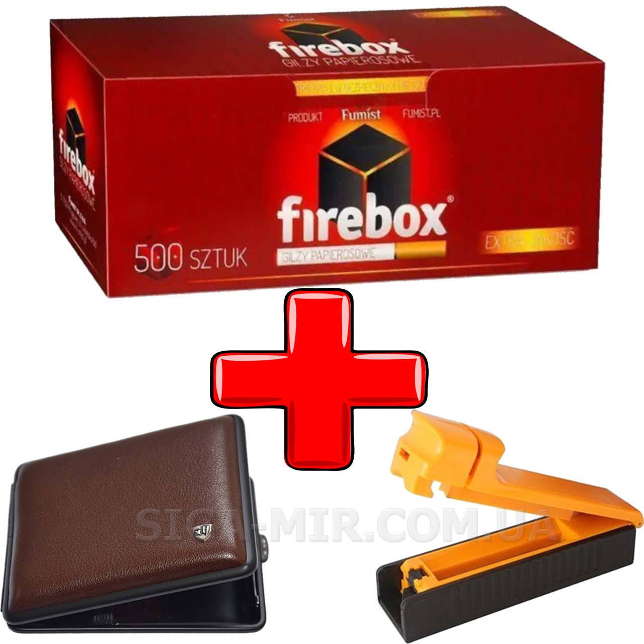 

Набор 3 в 1 Сигаретные Гильзы FireBox 500 штук, Машинка Для Набивки Сигарет, Портсигар на 20 сигарет