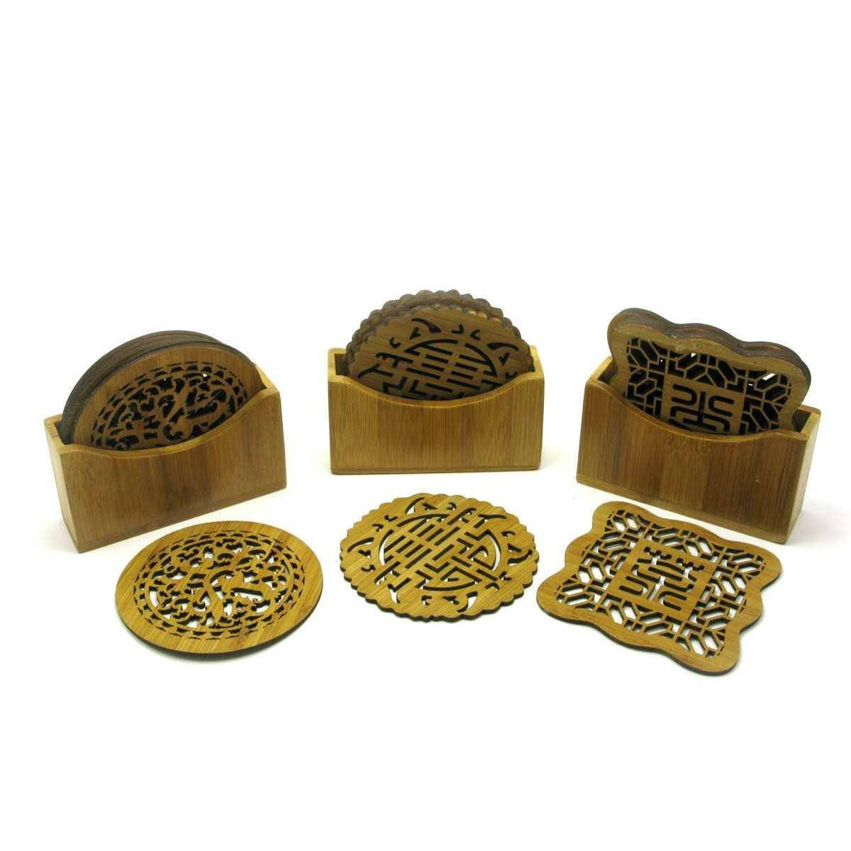 

Подстаканники бамбуковые резные (6 шт)(11х10х3,5 см)