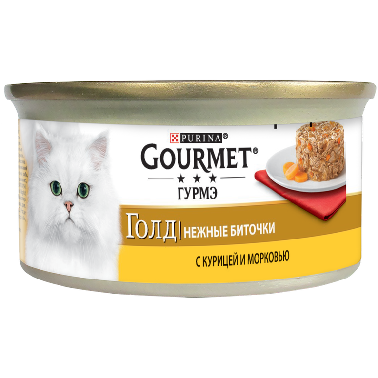 

Влажный корм для кошек Purina Gourmet Gold Нежные биточки курица с морковью 85 г.
