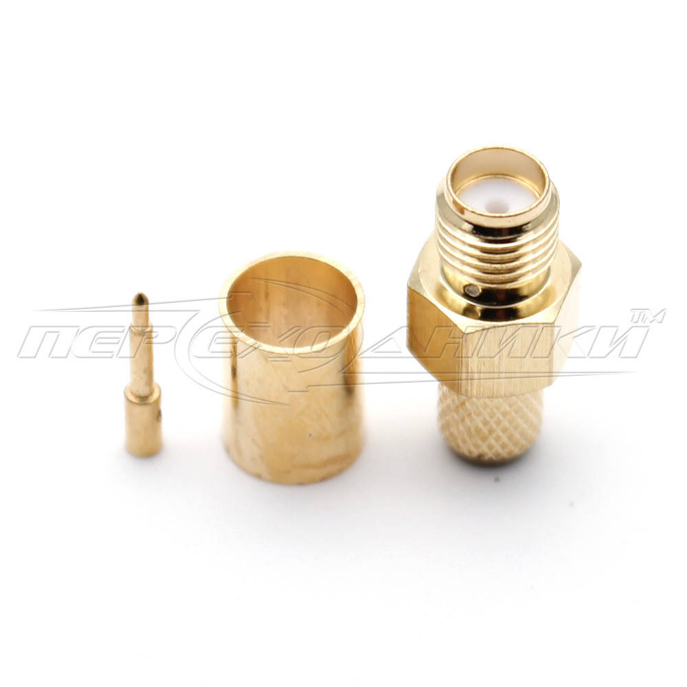 

Разъем гнездо RP-SMA (реверсивное) под кабель RG-58, Crimp (обжим), Золотистый