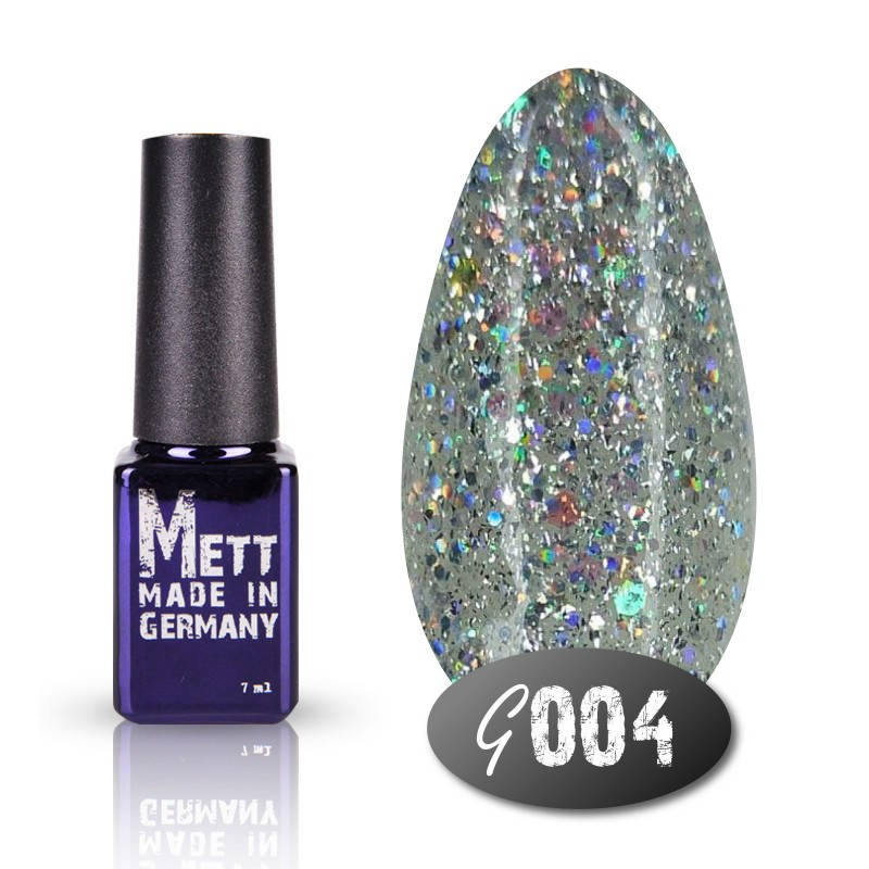 

Гель-лак Mett Glitter 004 (прозрачная основа) серебро голографический глиттер 7 мл