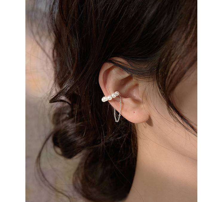 

Каффы на центр ушка с жемчугом (имитация) и цепочкой, родий или лимонная позолота, серебряное покрытие 925