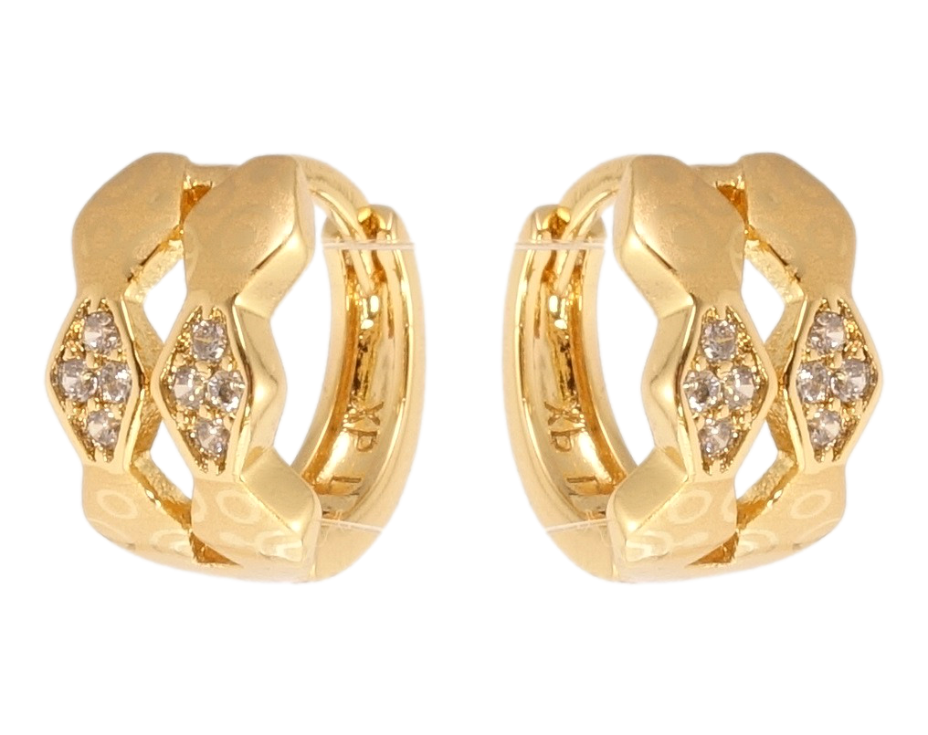 

Серьги Xuping Позолота 18K колечки "Ромбовые дорожки с напылением и цирконием"