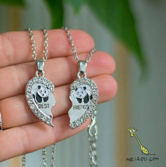 

Кулон парный для друзей "Best Friends. Панды". Серебро, стразы. Цена за 1 пару