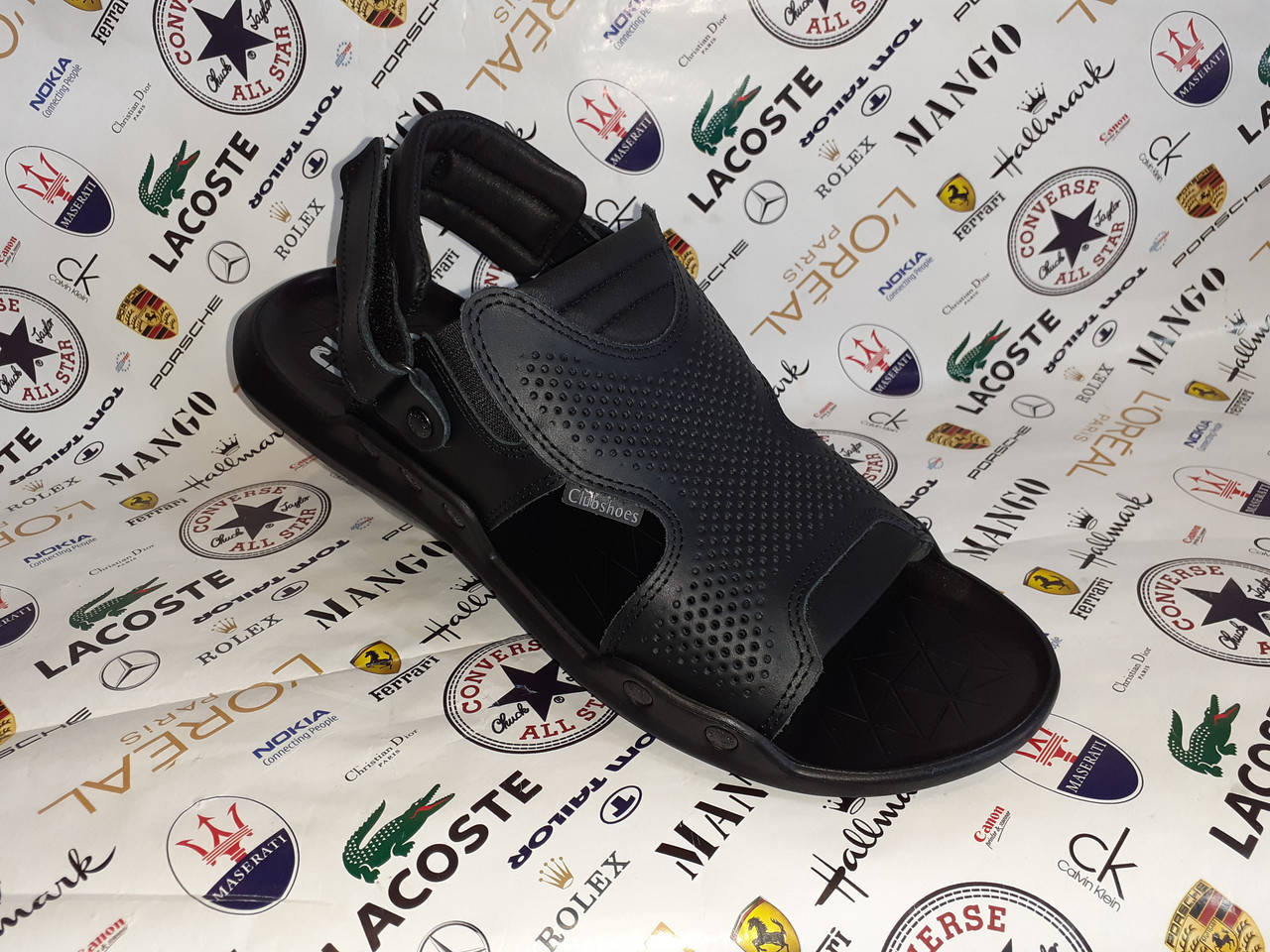 

CLUBSHOES мужские фирменные кожаные сандалии босоножки шлёпанцы чёрные, Черный