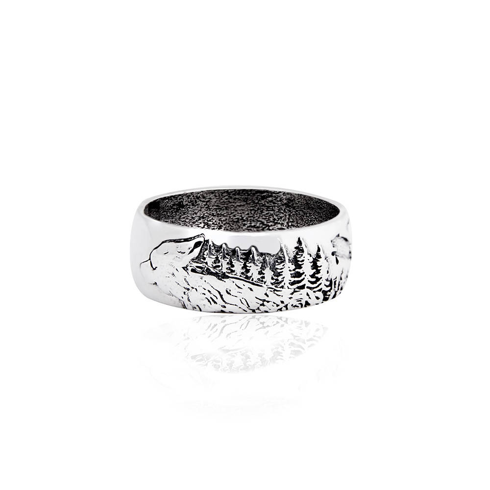 

Серебряное кольцо Волки 3870 19.5