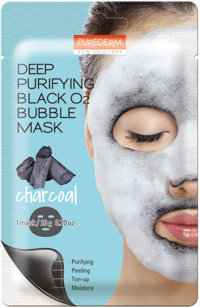 

Кислородная маска с древесным углем Purederm Deep Purifying Black Q2 Bubble Charcoal