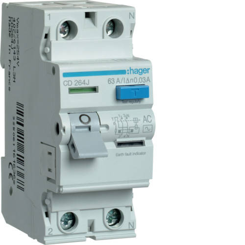

Устройство защитного отключения УЗО Hager 2P 63A 30 мА AC CD264J