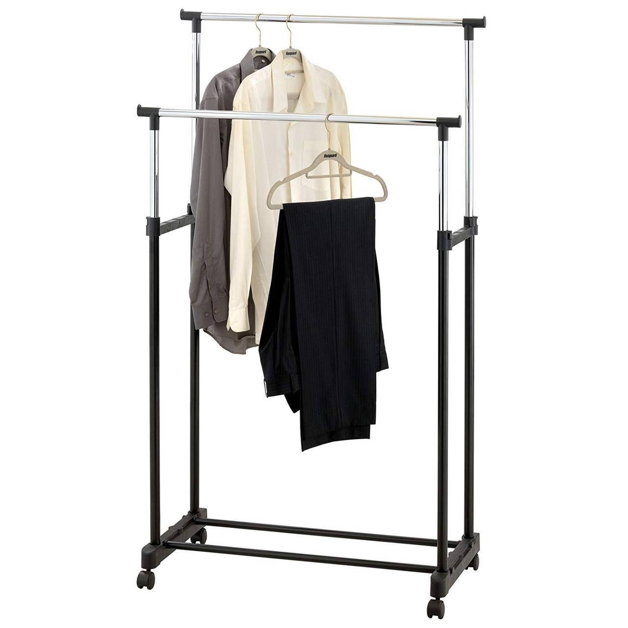 

Двойная вешалка Double Pole 130x65x32 - Напольная стойка-вешалка телескопическая (777), Черный