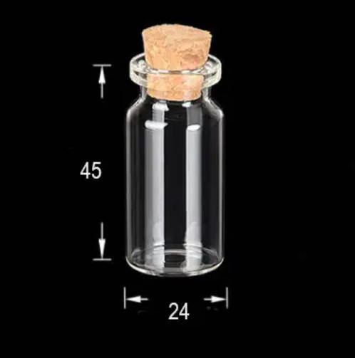 

Бутылочка стеклянная с корковой пробкой 45х24 мм, 10 мл
