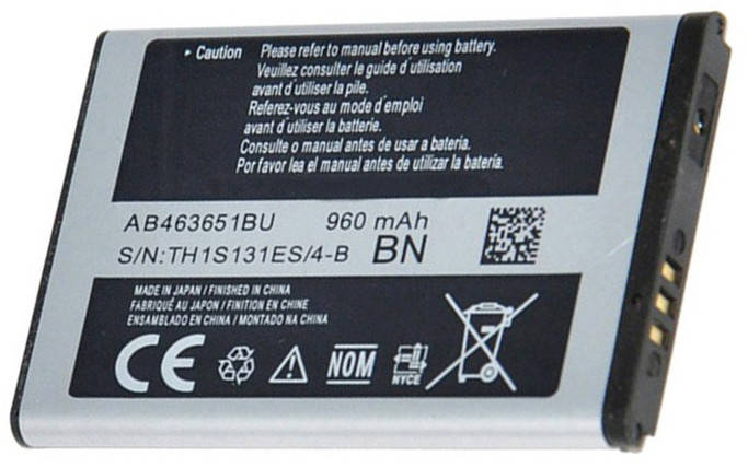 

Аккумуляторная батарея Samsung S5610, S3650, SGH-L700, AB463651BE, AB463651BU (960mAh)