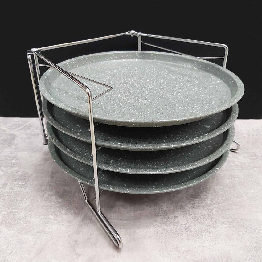 

Набор противней для пиццы 4 шт с антипригарным покрытием на подставке A-PLUS 1150