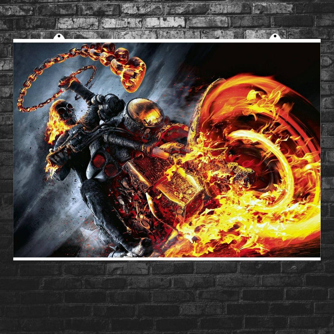 

Постер "Призрачный Гонщик на байке с цепью", Ghost Rider. Размер 60x85см (A1). Глянцевая бумага