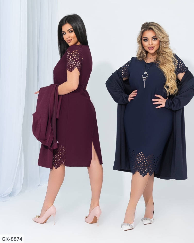 

Костюм двойка: платье и кардиган 50, 52, 54, 56 синий, марсала