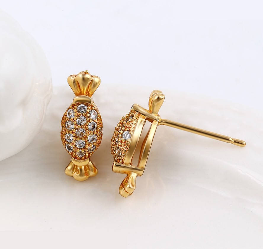 

Серьги гвоздики, Конфетка с цирконием, медзолото Xuping, 18К