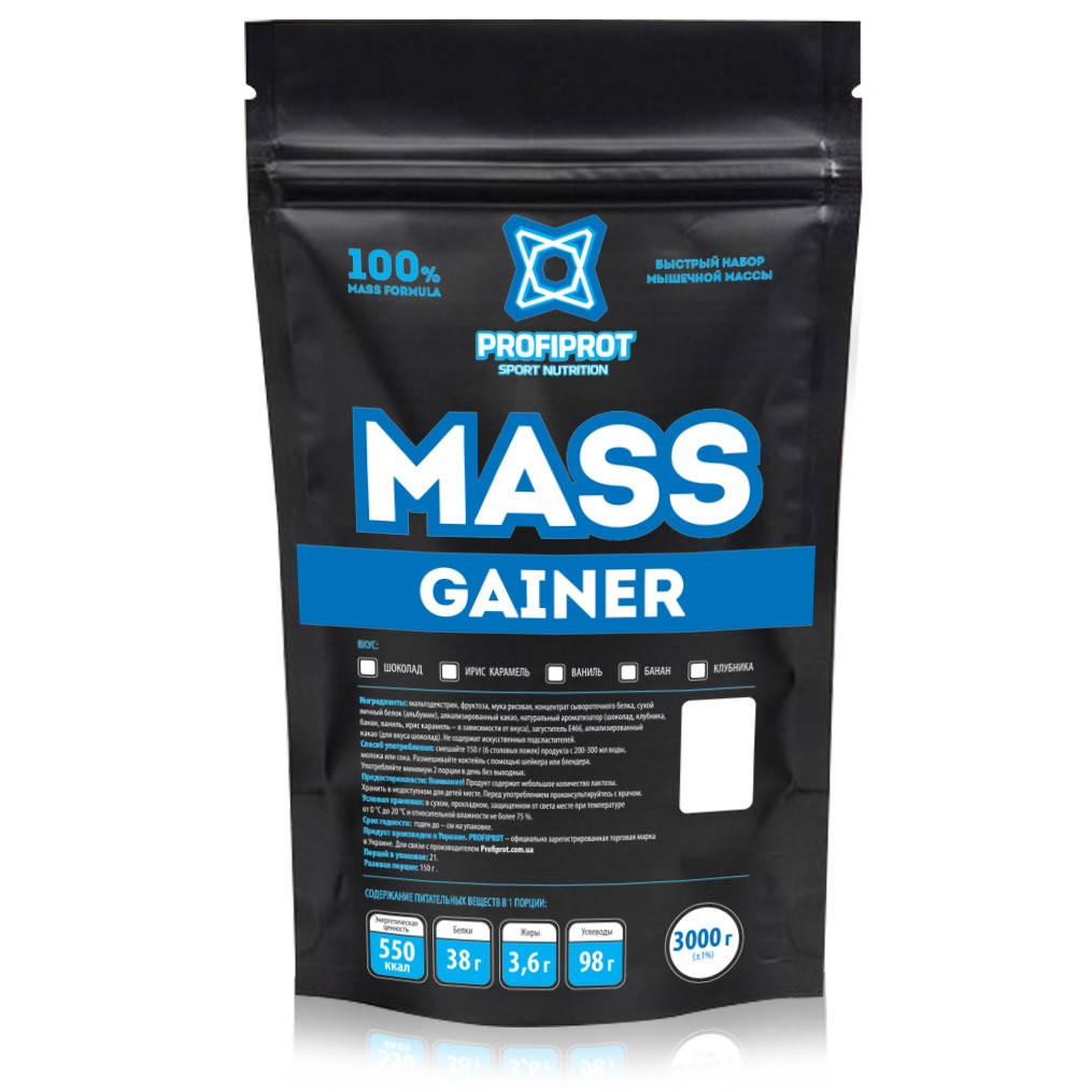 

Гейнер 38% белка "MASS GAINER " PROFIPROT Клубника