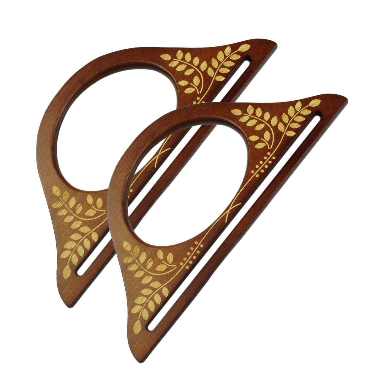

Комплект ручок для сумки дерев'яних напівкруглих Листя 25х13,5 см з прорізом Браун