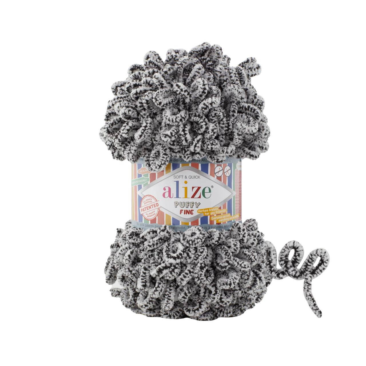 

Пряжа Alize Puffy Fine 833 Панда (Пуффи Файн Ализе) для вязания без спиц руками